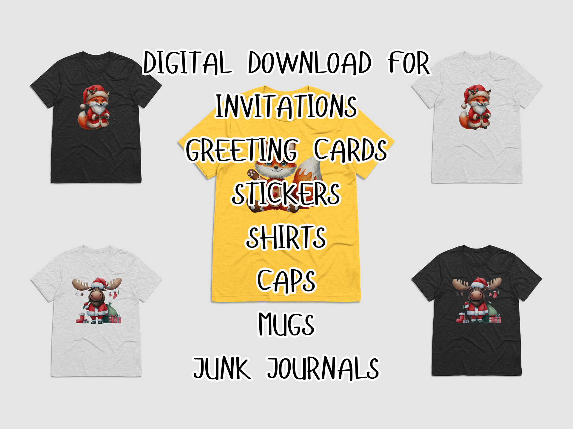 Watercolor Animals in Christmas Santa Claus Costumes PNG, Cute  Christmas Clipart, PNG Download, Christmas PNG Bundle product image (8)