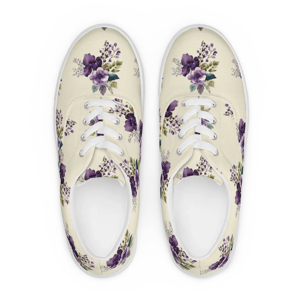 Women's Lace-Up Canvas Shoes - Purple Floral Design product image (11)