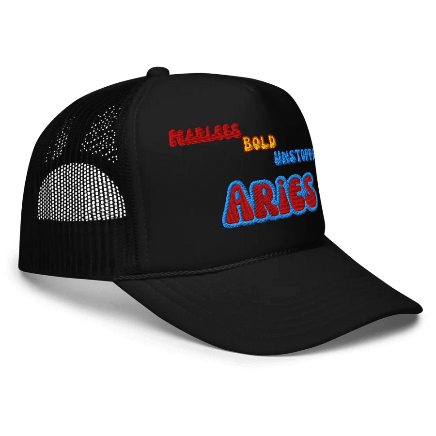 Aries 2025, Fearless, Bold, Unstoppable (words only) Embroidered Trucker cap product image (3)