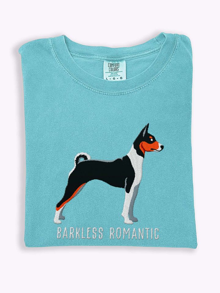 Barkless Romantic T-Shirt(Embroidered) of a Basenji(Tricolor) product image (1)