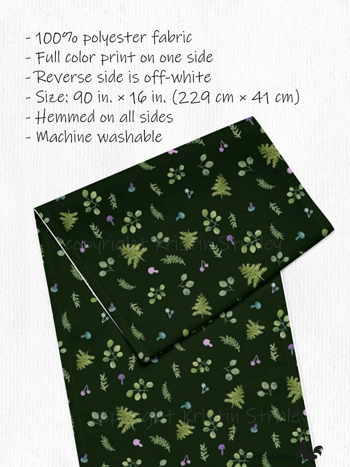 Woodland Ferns & Mushrooms on Dark Green Table Runner product image (2)