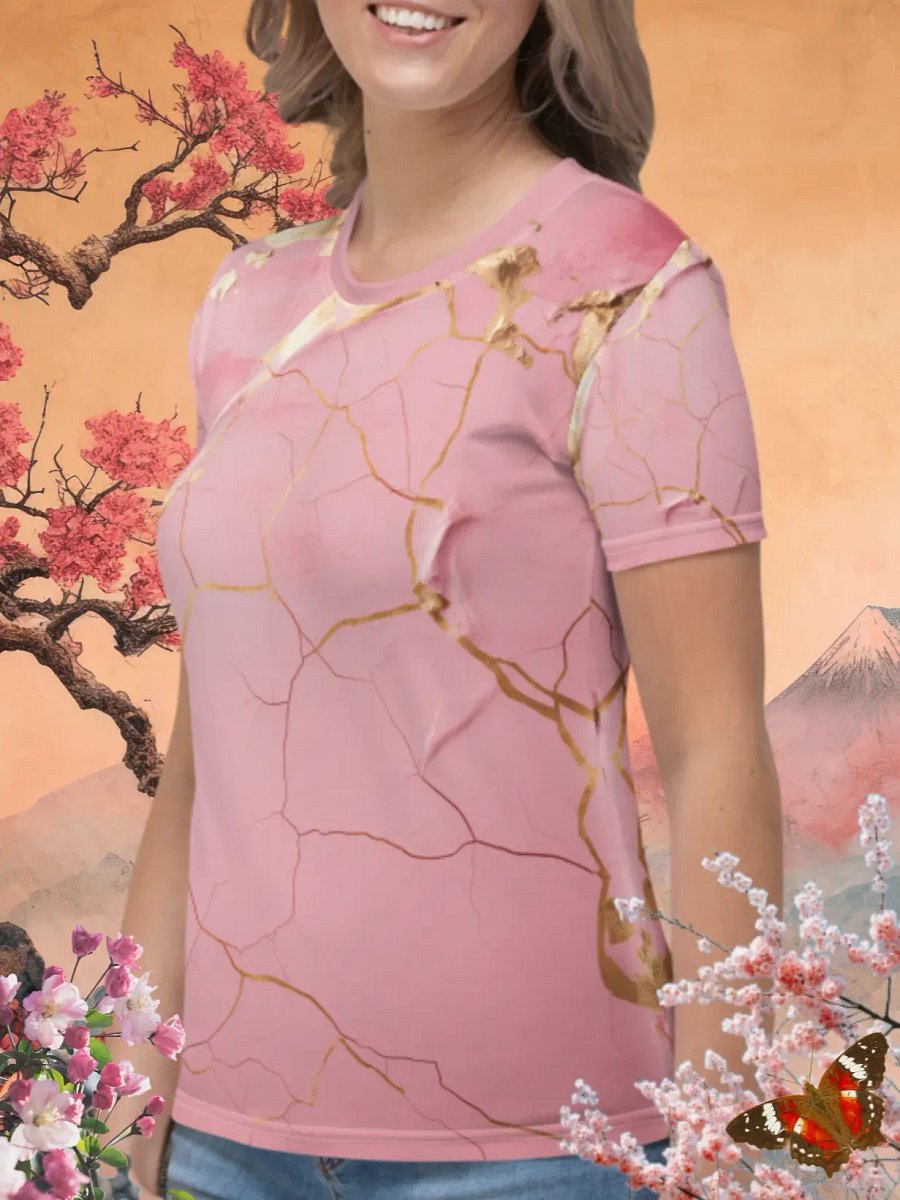 Pink & Gold Kintsugi Print T-Shirt product image (2)