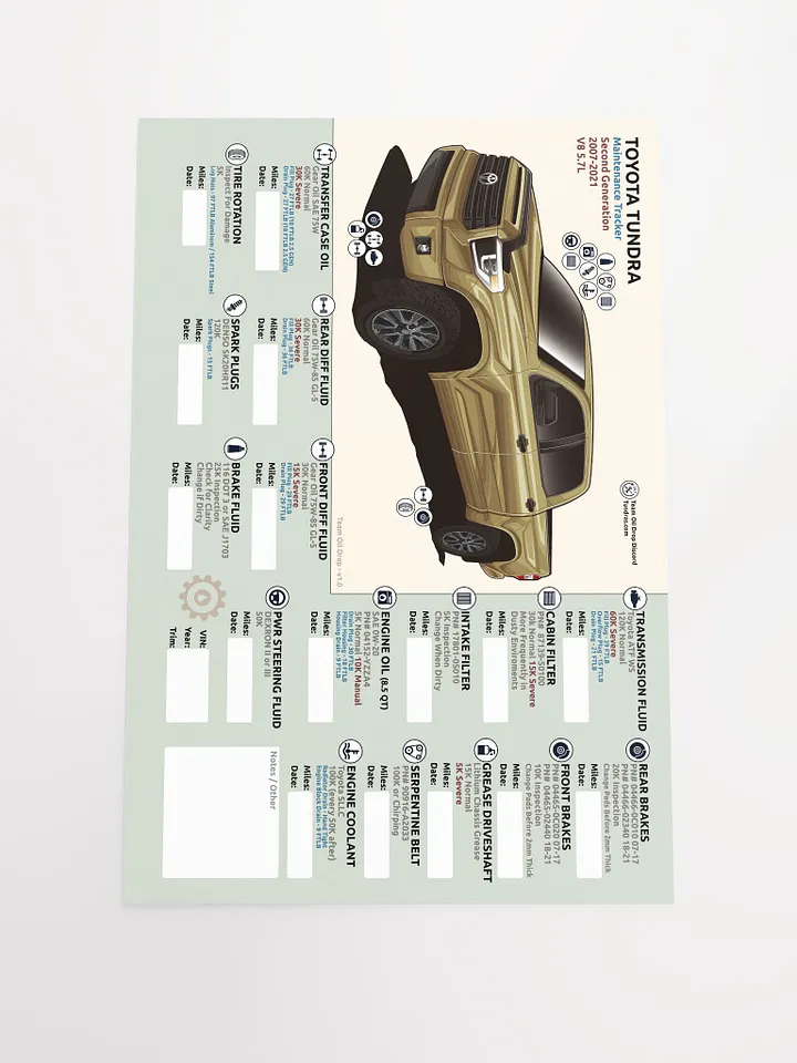 2nd Gen Tundra Maintenance Tracker - Sand product image (2)