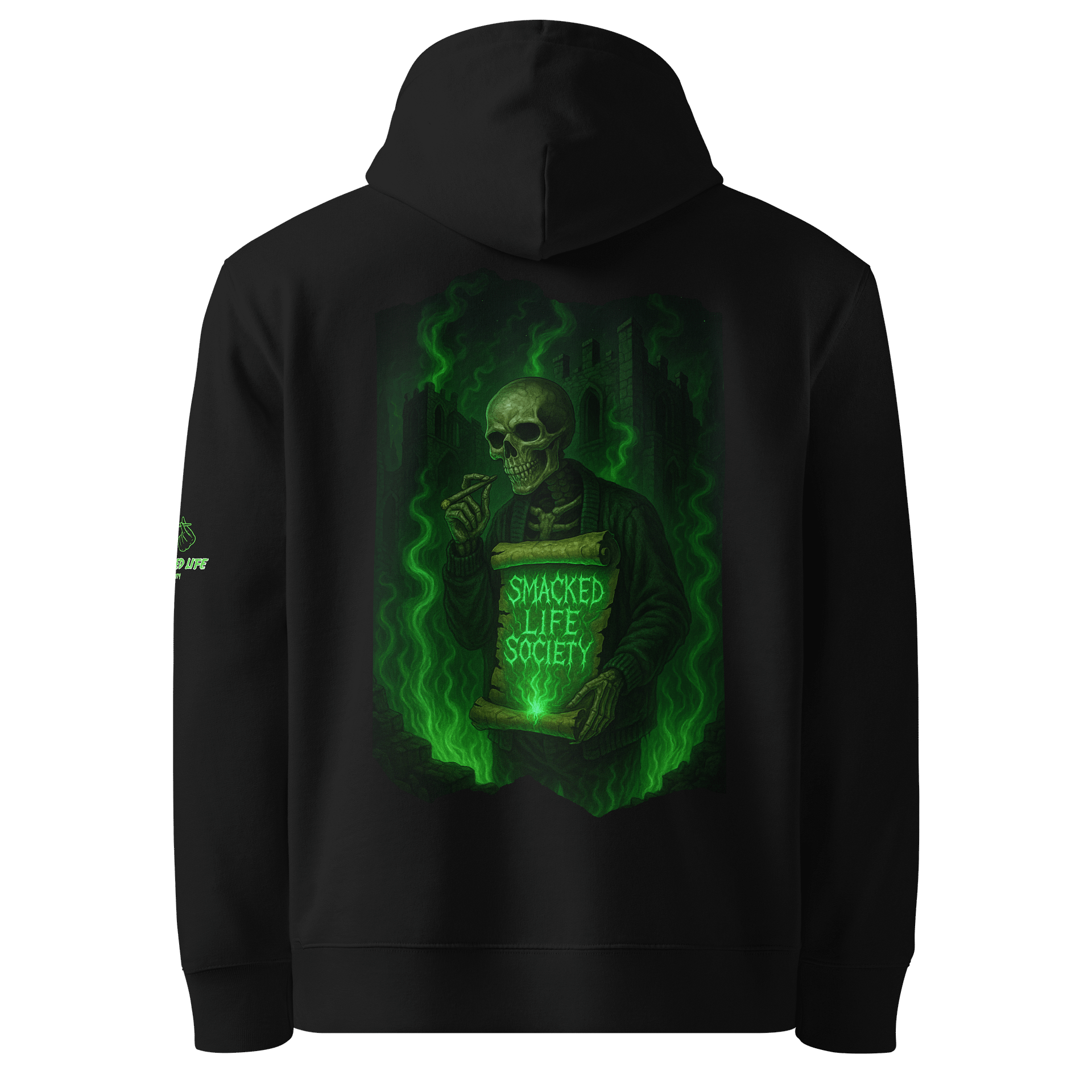 Forever Smacked – Green Flame Skeleton Unisex Hoodie product image (5)