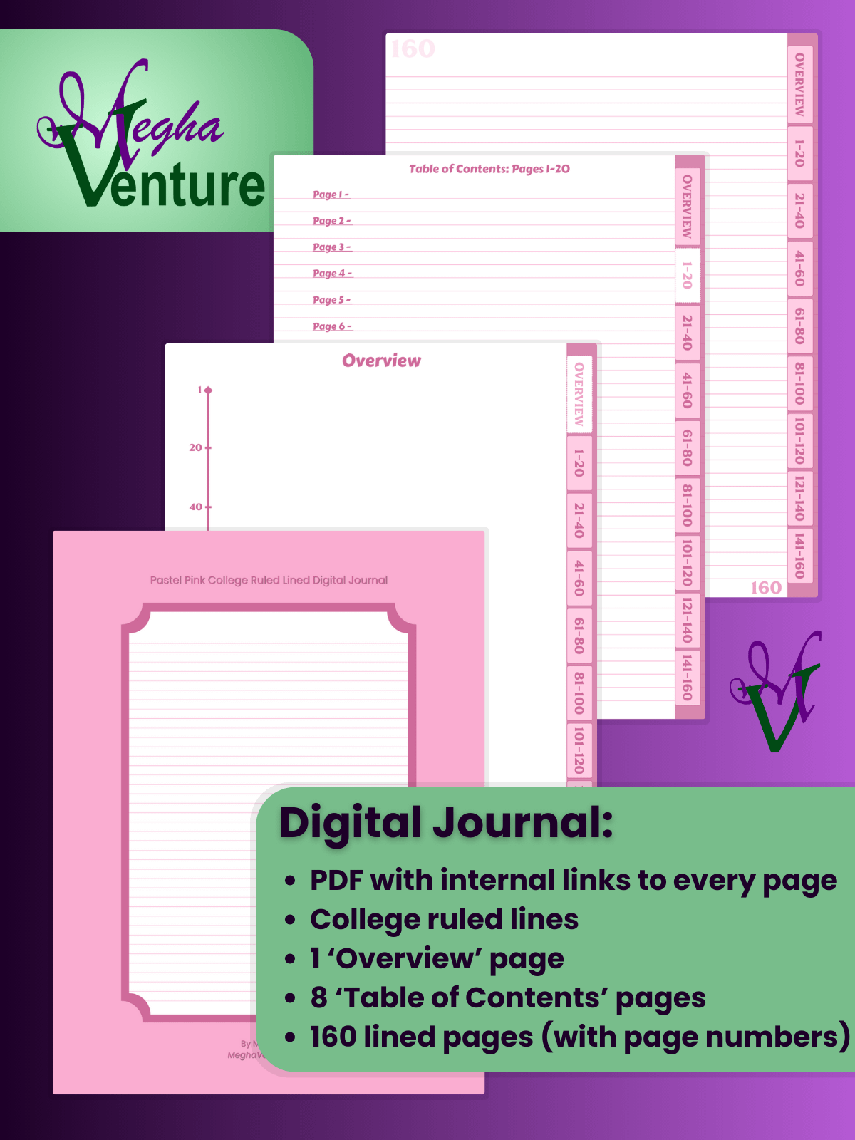 Pastel Pink College Ruled Lined Digital Journal product image (1)