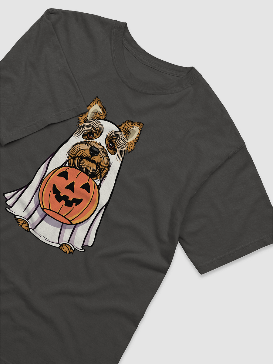 Funny Halloween Yorkshire Terrier T-Shirt | Funny Yorkie Wearing a Ghost Costume and Holding a Pumpkin Basket product image (19)