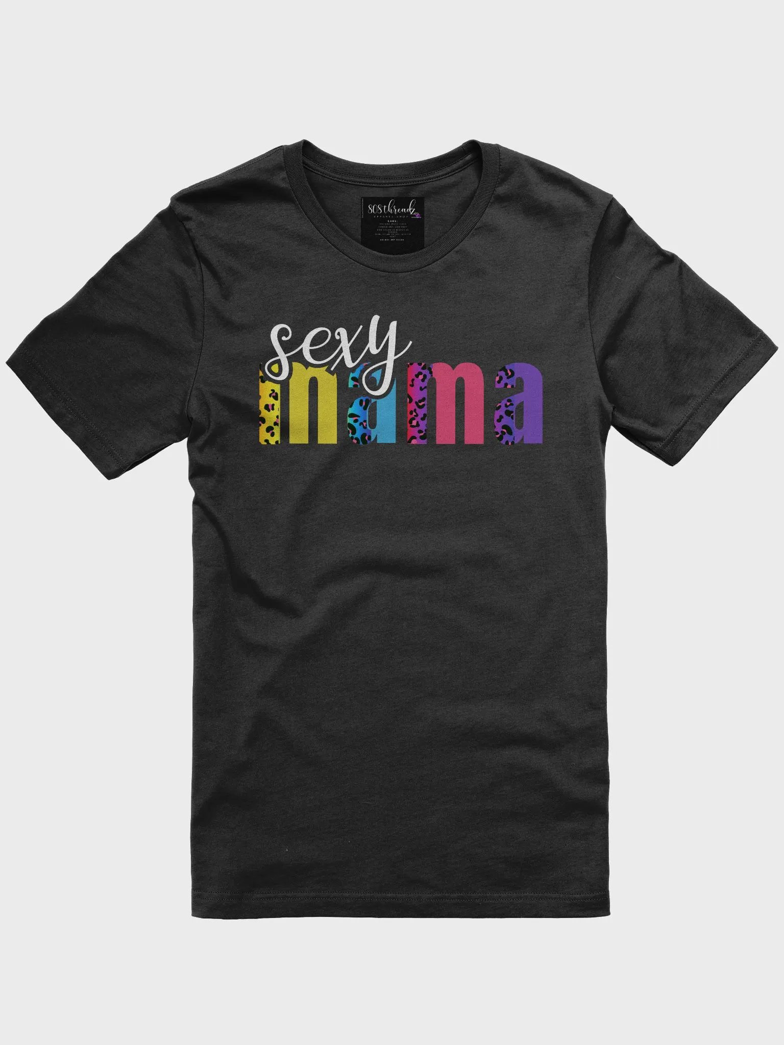 Sexy Mama T-Shirt; White with Mix Rainbow Leopard Pattern product image (2)