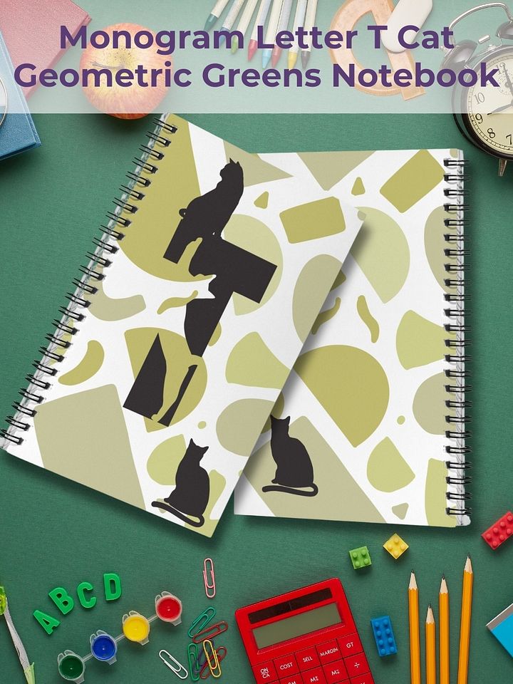Monogram Letter T Cat Lover Geometric Greens Notebook product image (1)