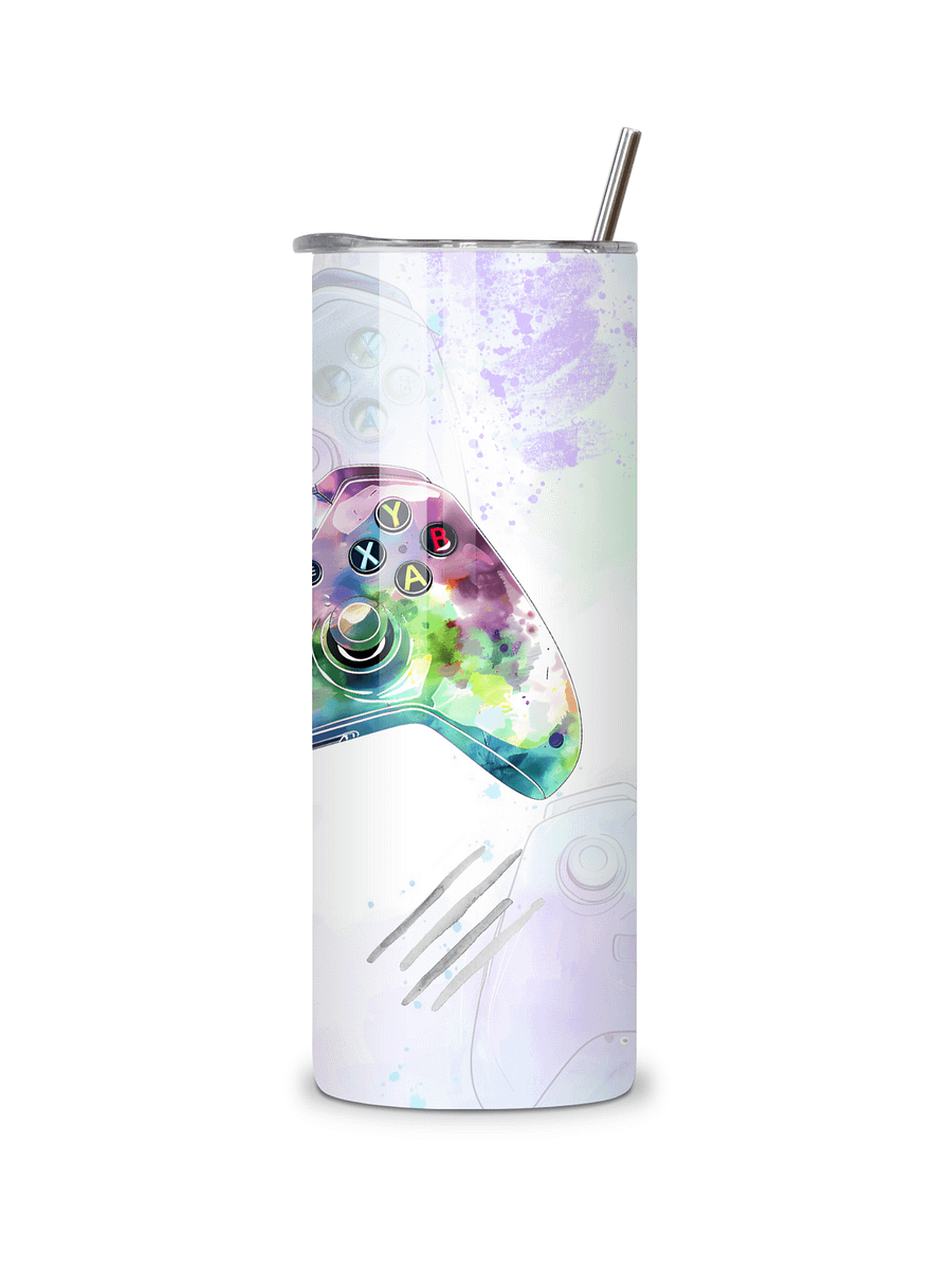 The Gamer 20oz Skinny Tumbler with Metal Straw – Fun Gaming Controller Design – Double-Walled Insulated Stainless Steel Tumbler for Hot & Cold Drinks, Gift for Gamers product image (5)