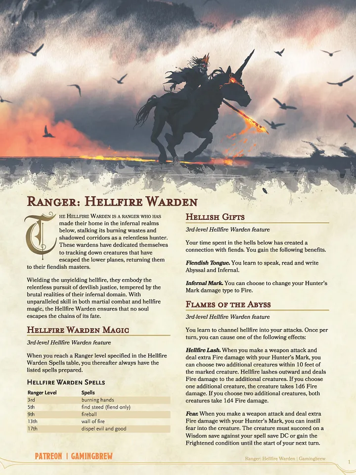 Hellfire Warden | 5E Ranger Subclass product image (2)