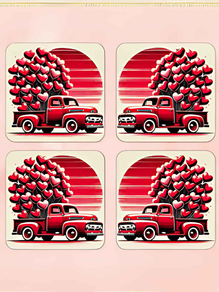 Romantic Car Valentine Coaster Sublimation Design – heart-adorned vehicle with charming details, 300 DPI PNG, perfect for Valentine’s Day projects. product image (1)
