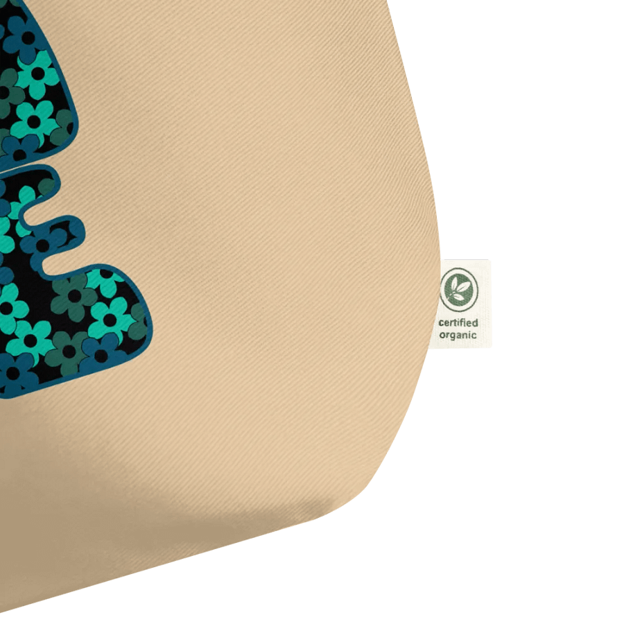 Teal Flower LOVE Text Eco-Friendly Large Tote Bag product image (3)