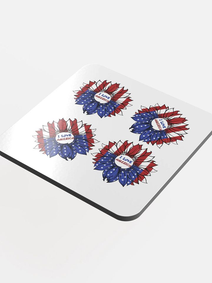 Glossed cork coaster with inspirational design. I LOVE AMERICA. product image (2)