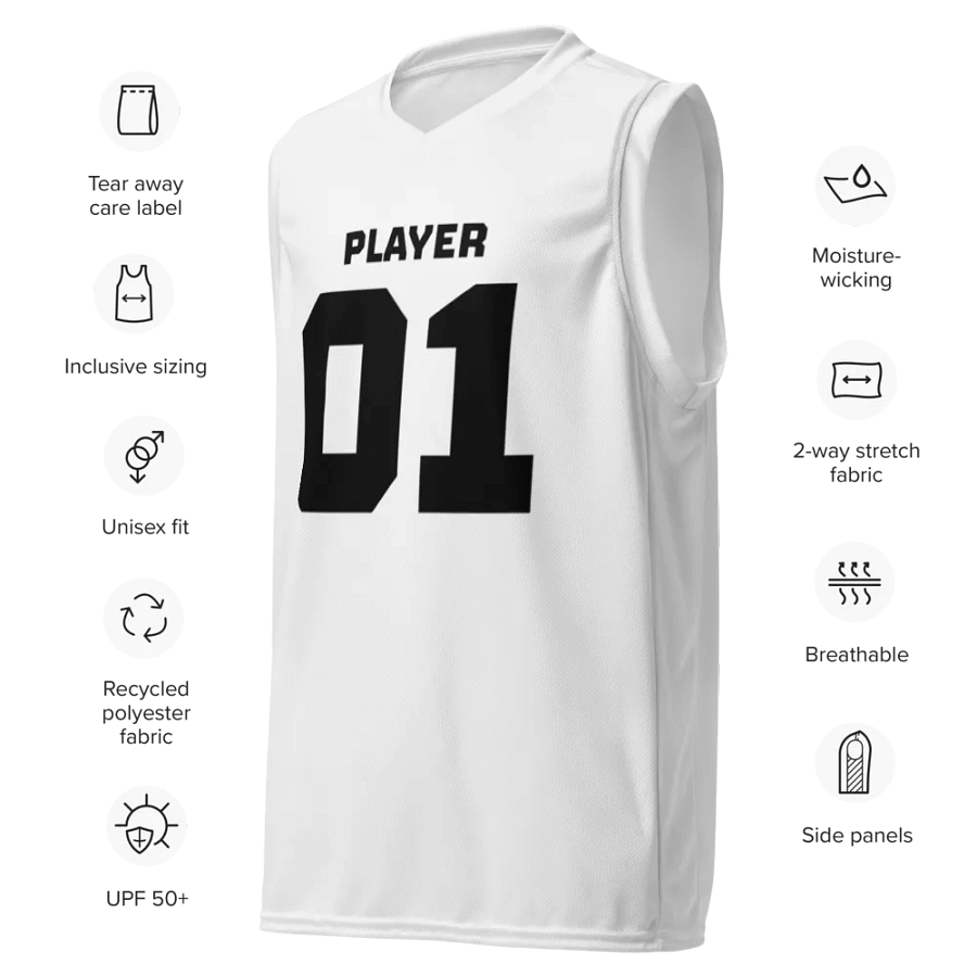 'Player 01' Unisex White Basketball Jersey product image (6)