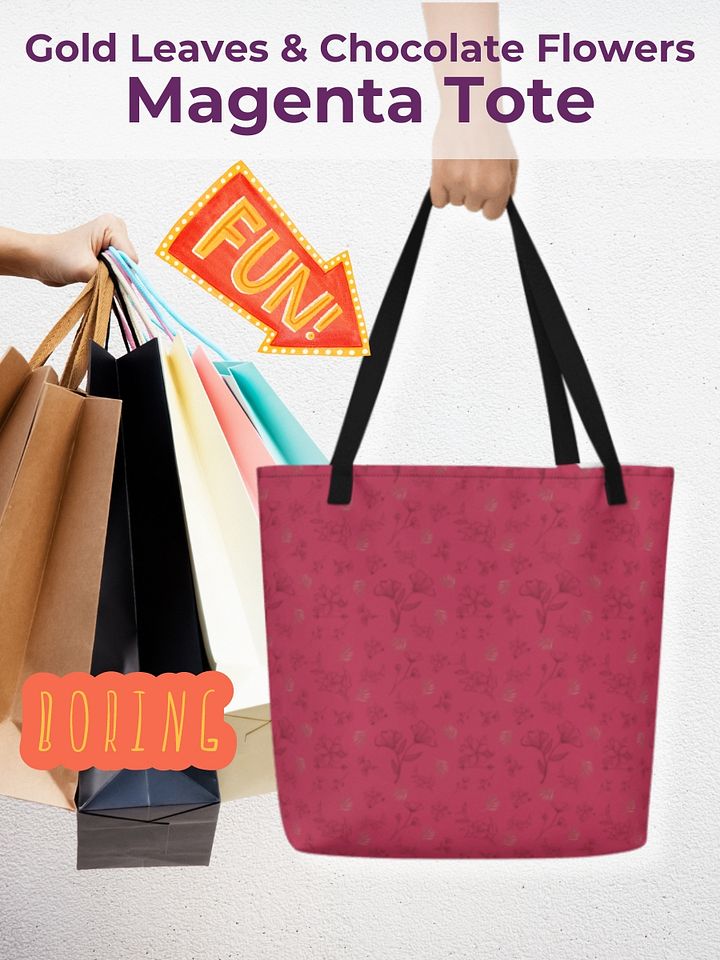 Gold Leaves and Chocolate Flowers on Magenta Large Tote Bag w/ Pocket product image (1)