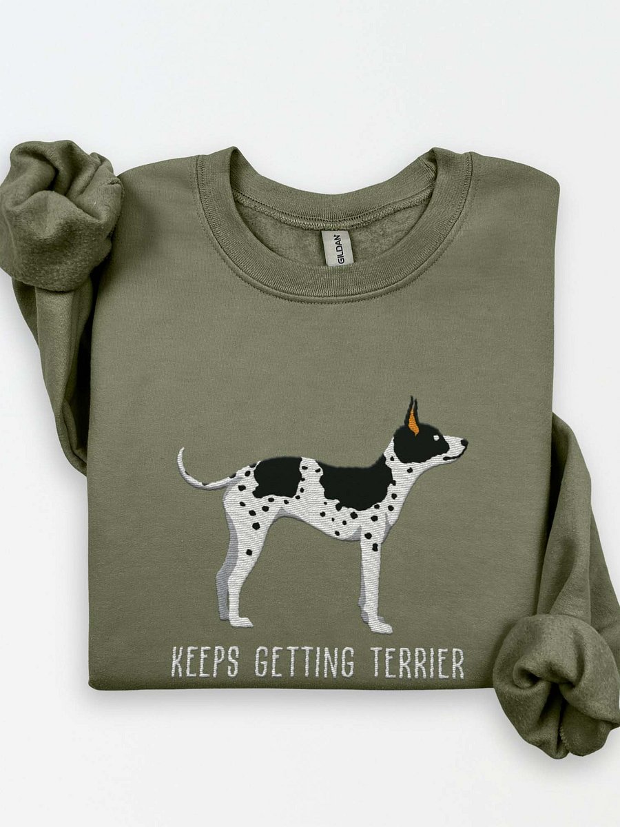 Keeps Getting Terrier Sweatshirt (Embroidered) of an American Hairless Terrier(Black & White) product image (1)