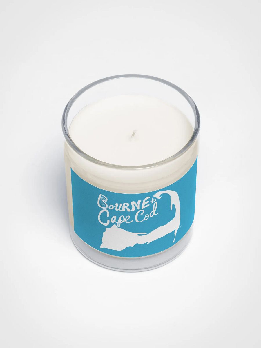 BOURNE to Cape Cod™ | Beach Vibes Candle | Unscented Soy Wax in Glass Jar | White Logo on Deep Sky Blue product image (3)