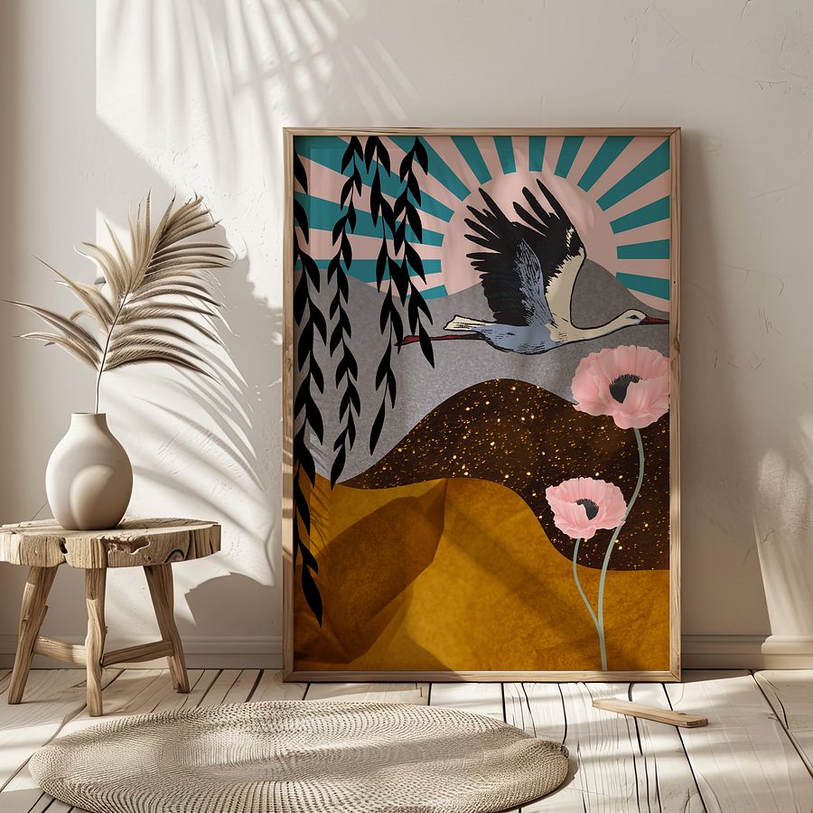 Japanese Red-Crowned Crane Collage Art Print product image (3)