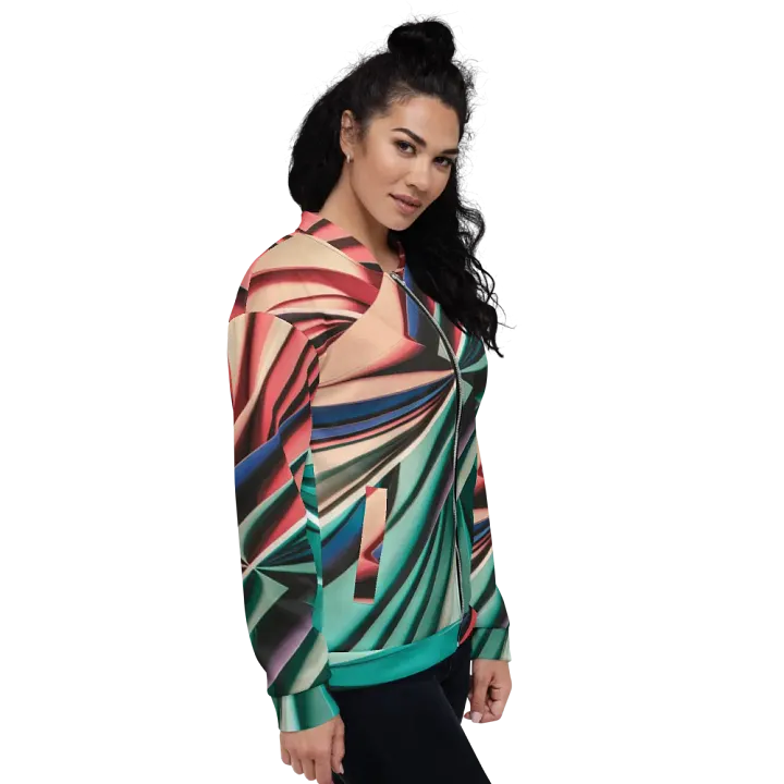 Abstract Geometric Bomber Jacket in Vibrant Colors (XS-3XL) product image (1)