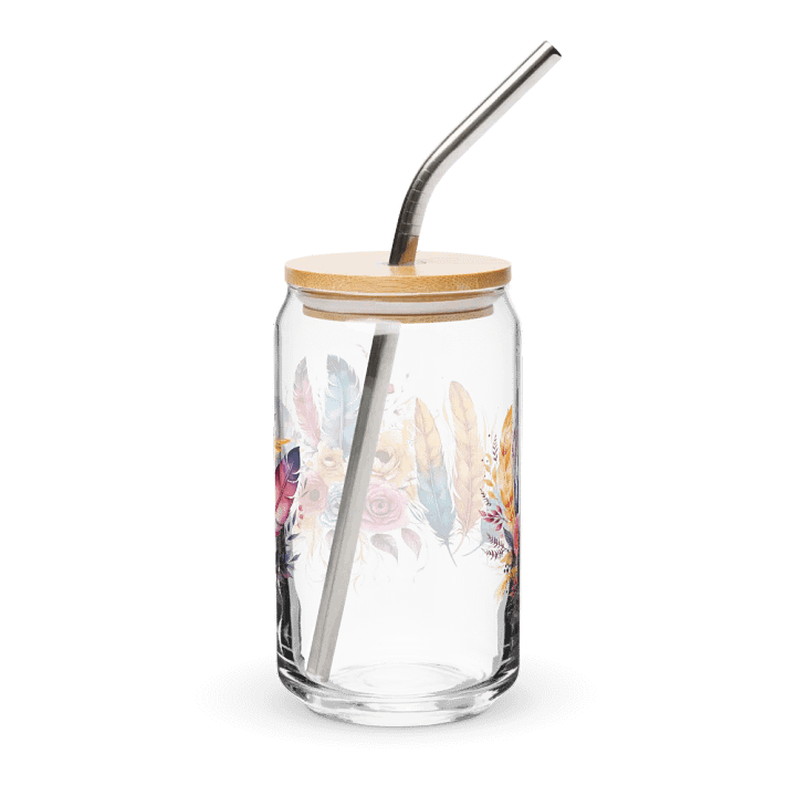 Vibrant Feathers and Roses Can Glass product image (2)