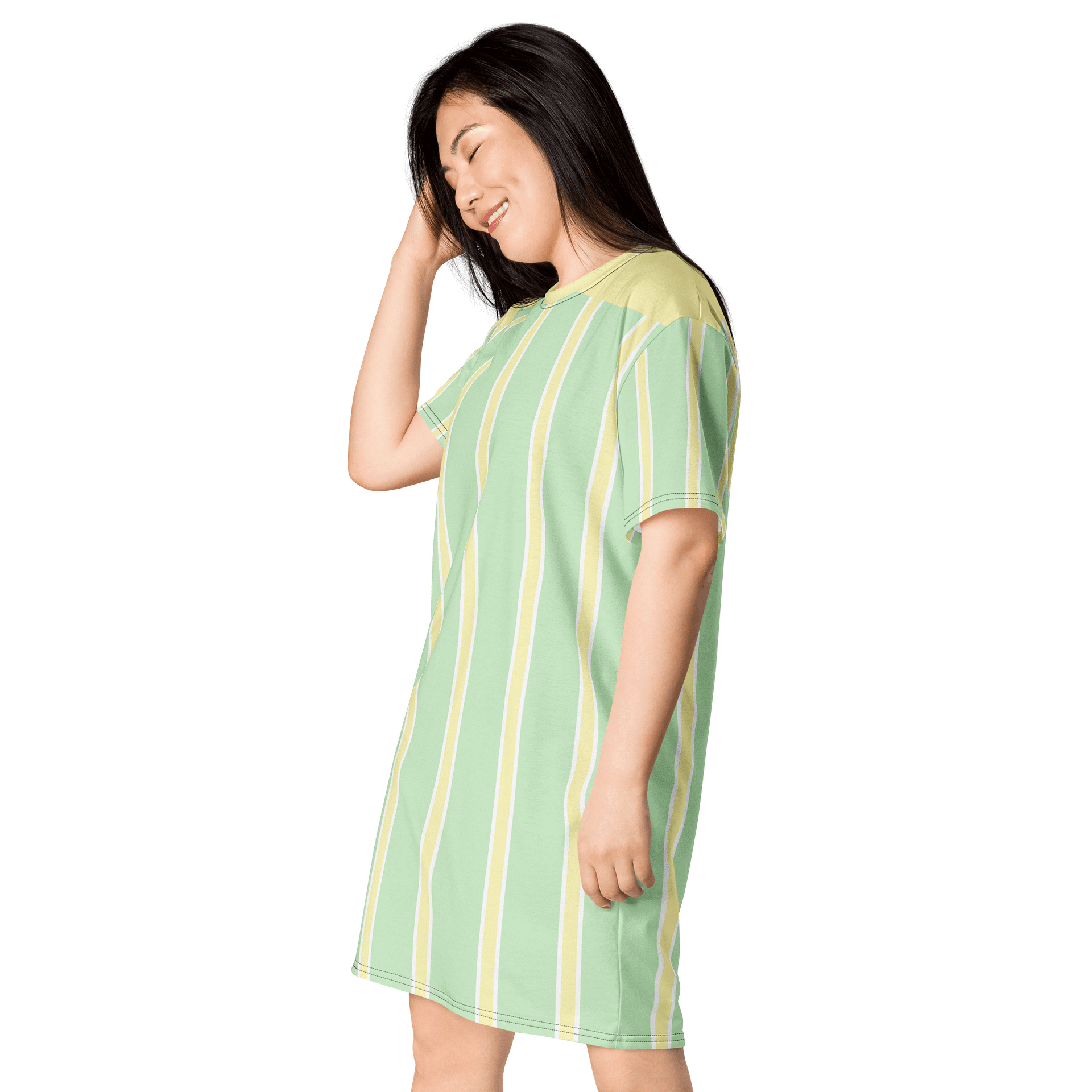 Exclusive Mint Green & Yellow Striped Oversized T-Shirt Dress | TDS Music product image (3)