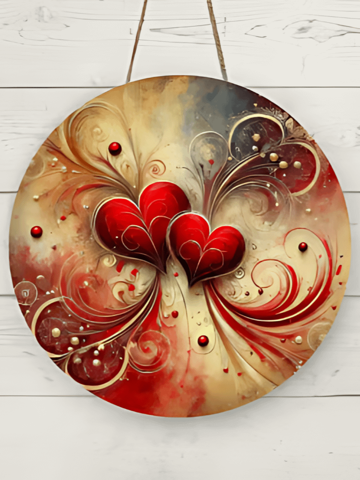 Red & Gold Valentine Hearts Round Door Hanger Sublimation Design – high-quality 300 DPI PNG digital download product image (1)