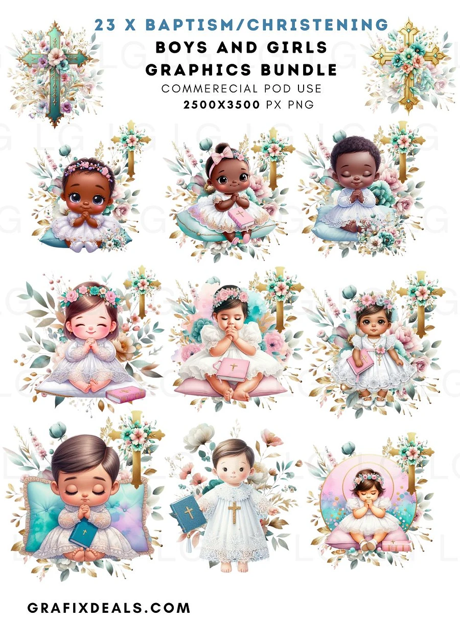 23 Baptism Christening Graphics Bundle - Commercial Pod Use Clipart product image (3)