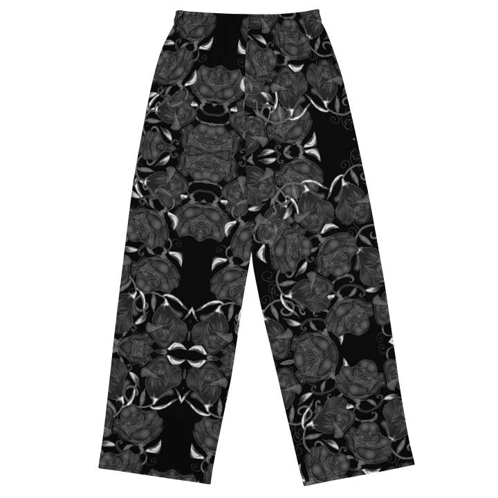 Gray Roses On Black Wideleg Pants product image (1)