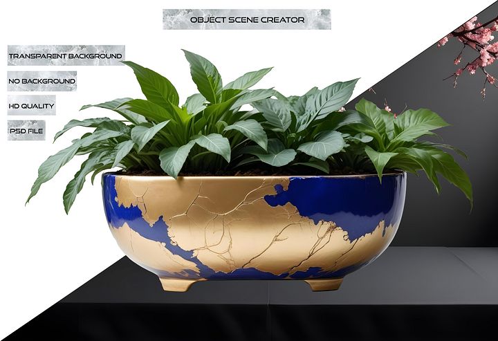 Kintsugi Elegance – Imperial Blue Planter PNG product image (2)