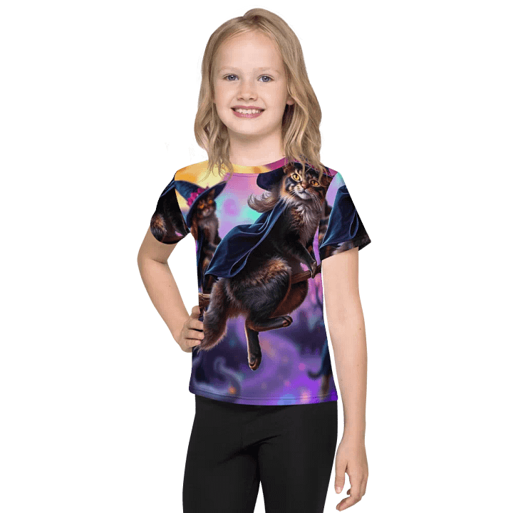 Cat Broom Crew Kids T Shirt product image (1)