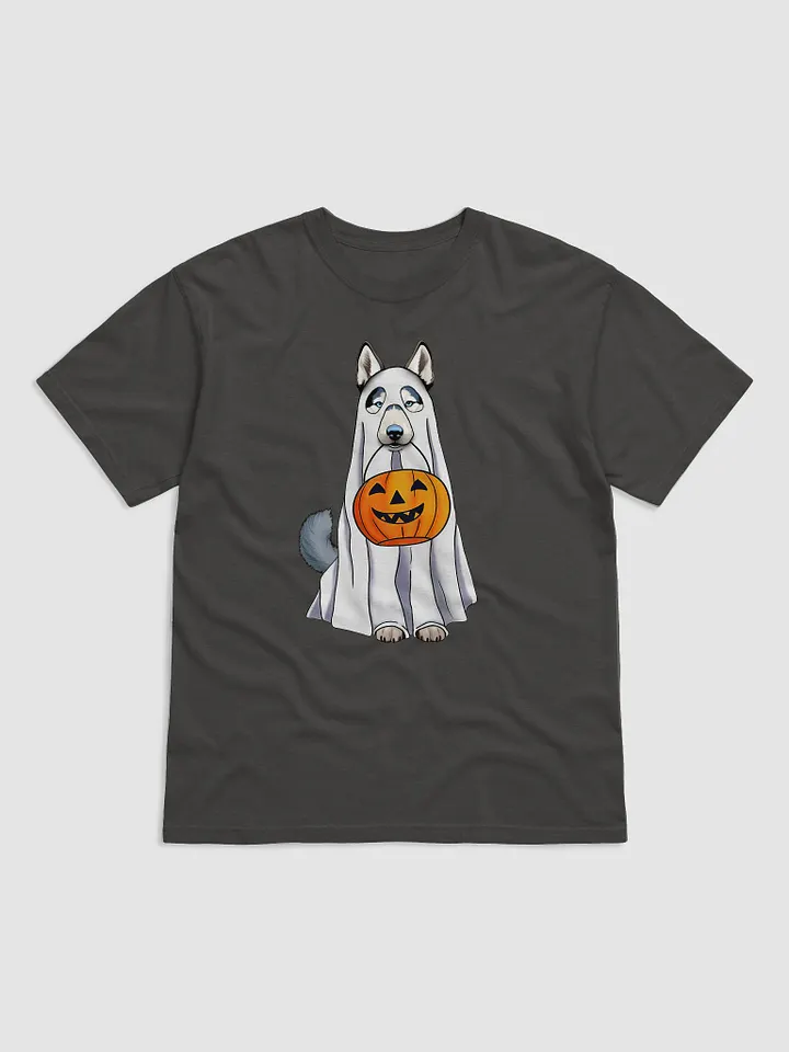Siberian Husky Halloween Tee | Funny Fall & Halloween Husky Wearing a Ghost Costume with Pumpkin Basket product image (7)