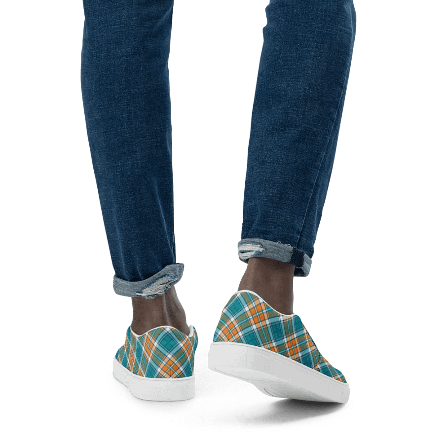 Turquoise and Orange Sporty Plaid Men's Slip On Shoes product image (9)