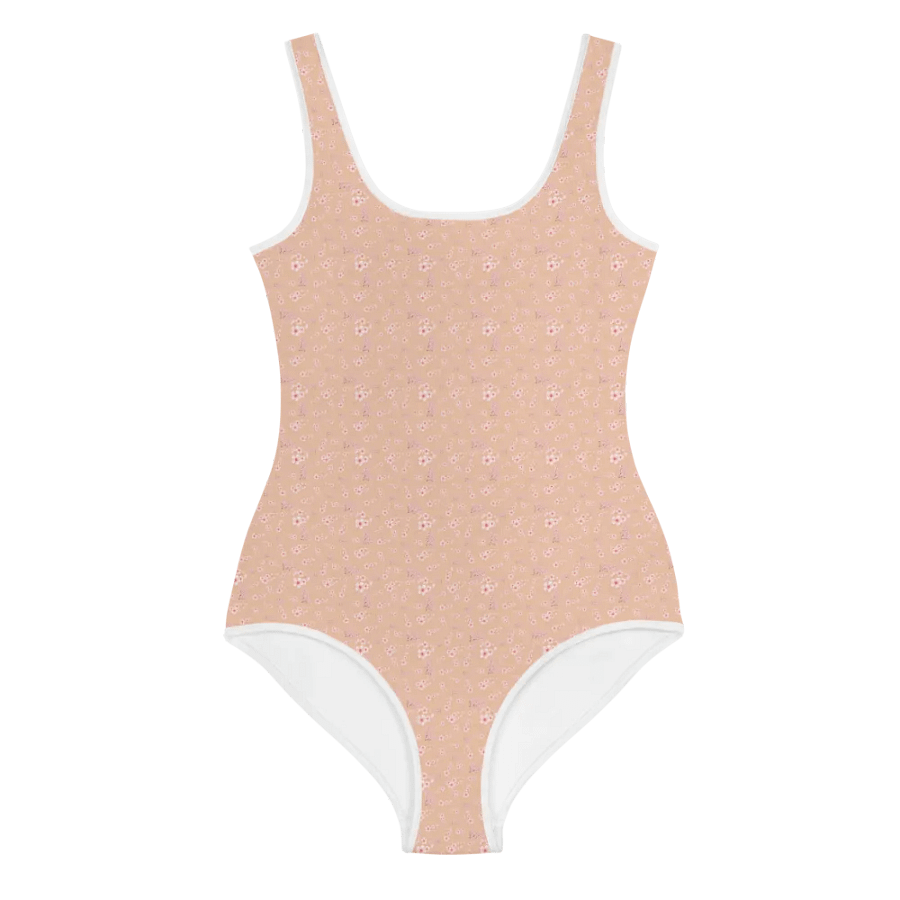 Cherry Blossoms on Cream Youth One-Piece Swimsuit product image (9)
