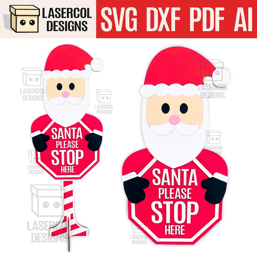 Santa Please Stop Here Signs Bundle - Laser Cut Files product image (3)