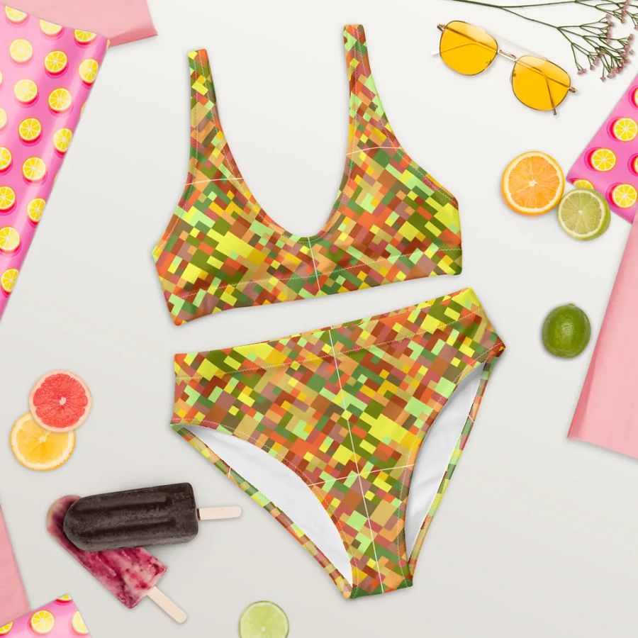 Colorful Mosaic Pattern Design High Waisted Bikini - v2 product image (9)