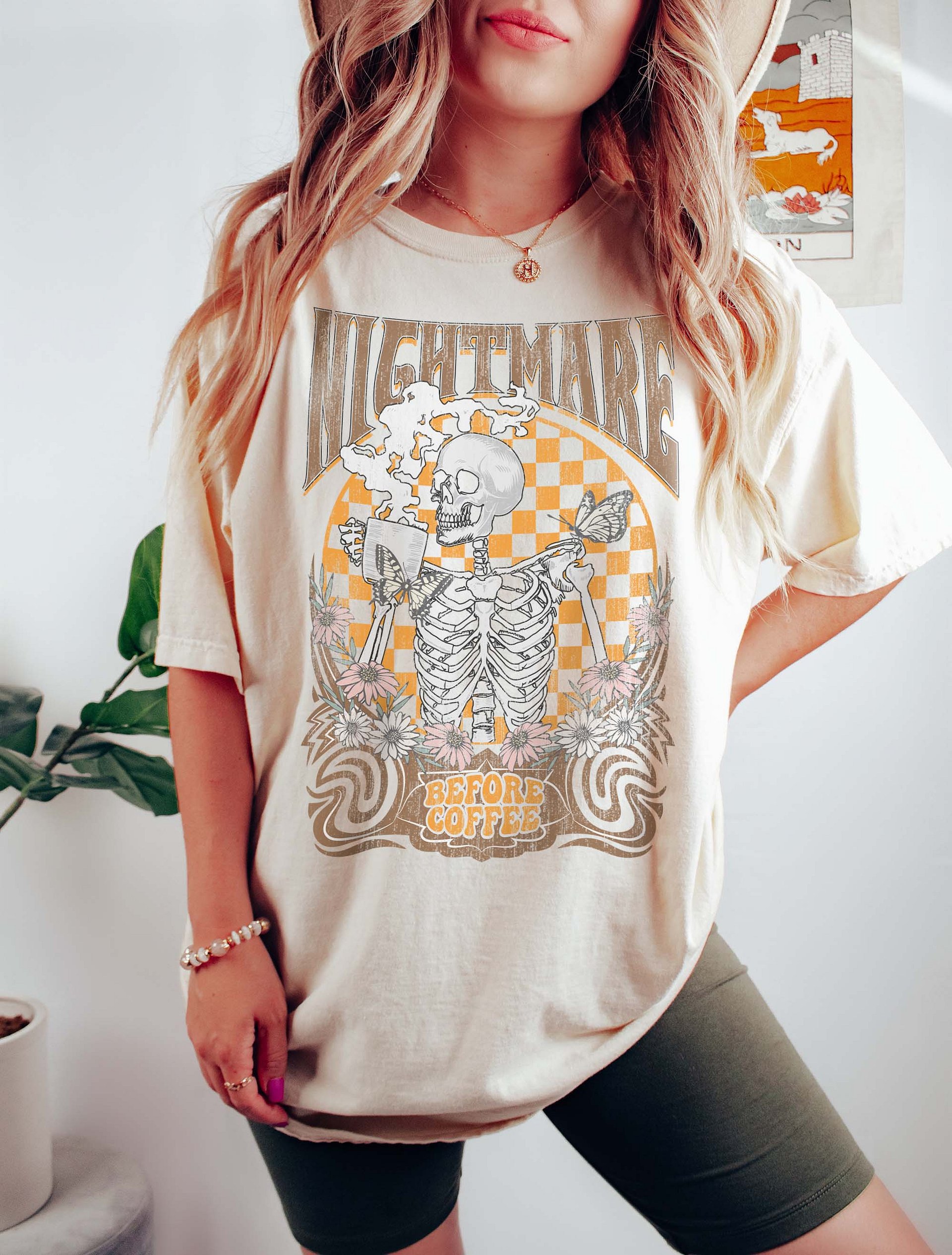 Nightmare Before Coffee Skeleton Drinking Coffee(2) T-Shirt | Funny Fall and Halloween Skeleton Design for Coffee Lovers product image (10)