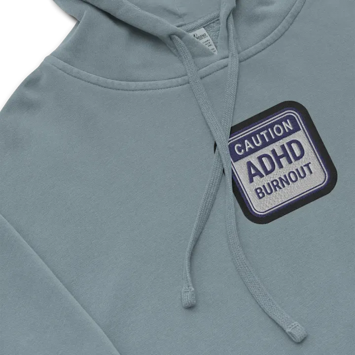 CAUTION: ADHD BURNOUT embroidered pigment hoodie (navy bubble design) product image (1)