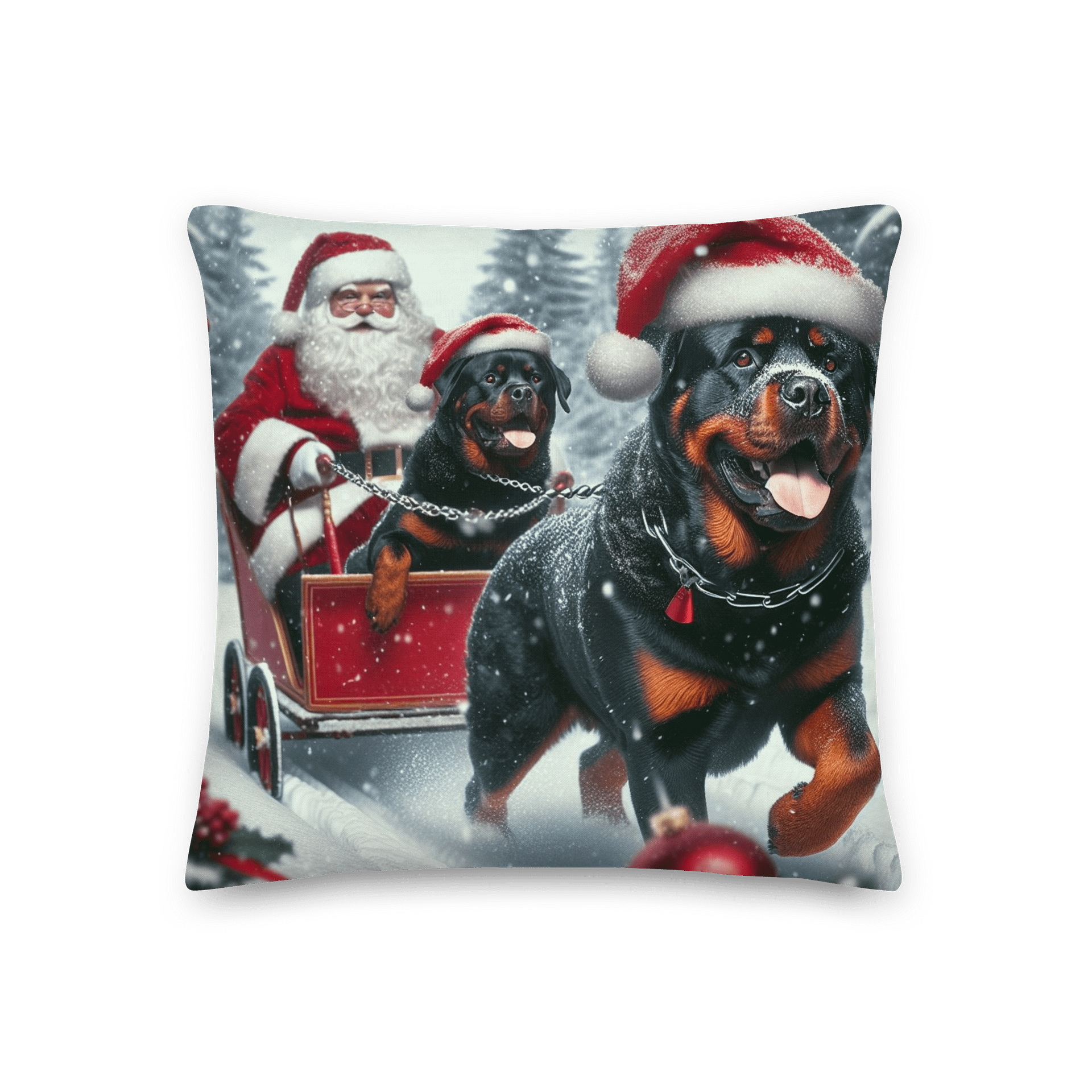 Festive Rottweiler Sleigh Ride Pillow product image (1)