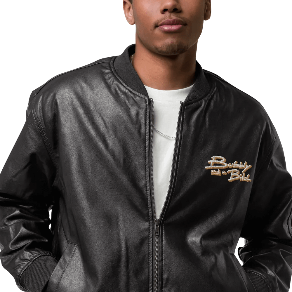 Bubbly and a B (tan shadow design) faux leather bomber jacket product image (6)