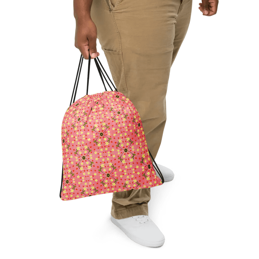 Hearts and Flowers Pink drawstring bag product image (5)