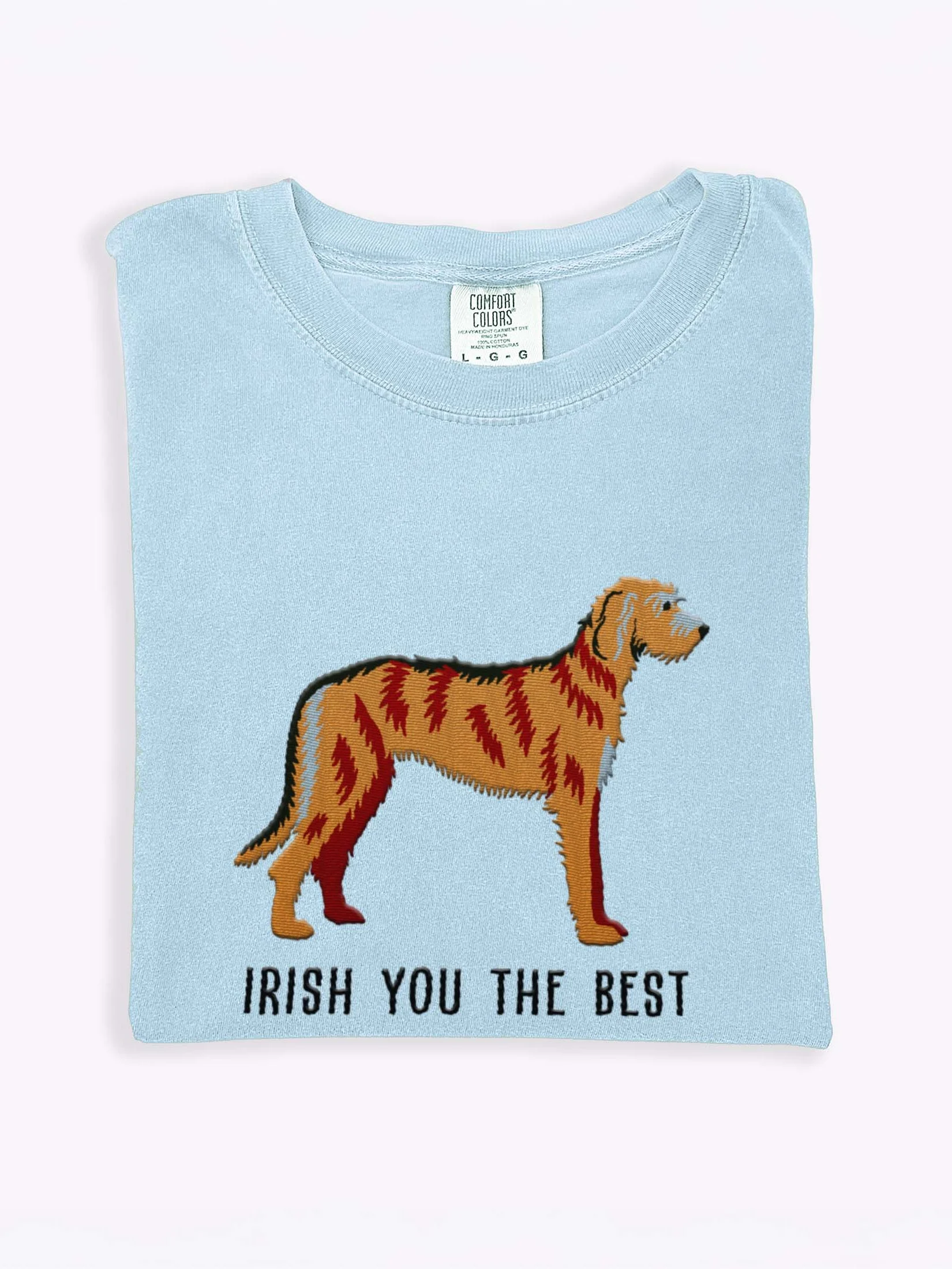Irish You the Best T-Shirt(Embroidered) of an Irish Wolfhound(Tan) product image (1)