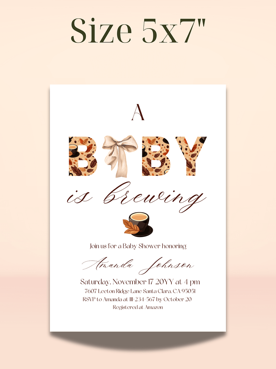 Coffee Baby Shower Invite, Rustic Gender Neutral Baby Shower Party, A Baby is Brewing Themed Brunch Invitation, Digital Download Template product image (4)