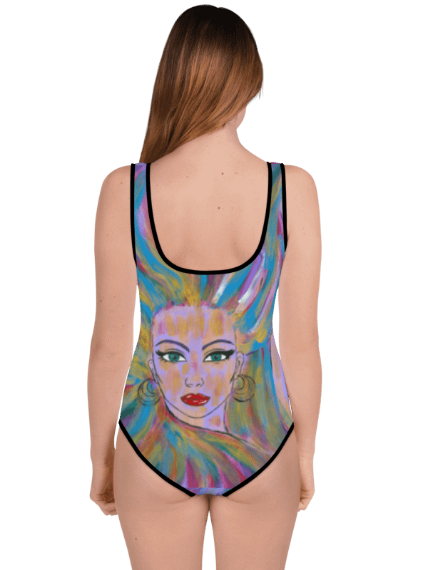 Girl with the colorful hair (art by Dina R.) acrylic painting picture - Youth Swimsuit product image (3)