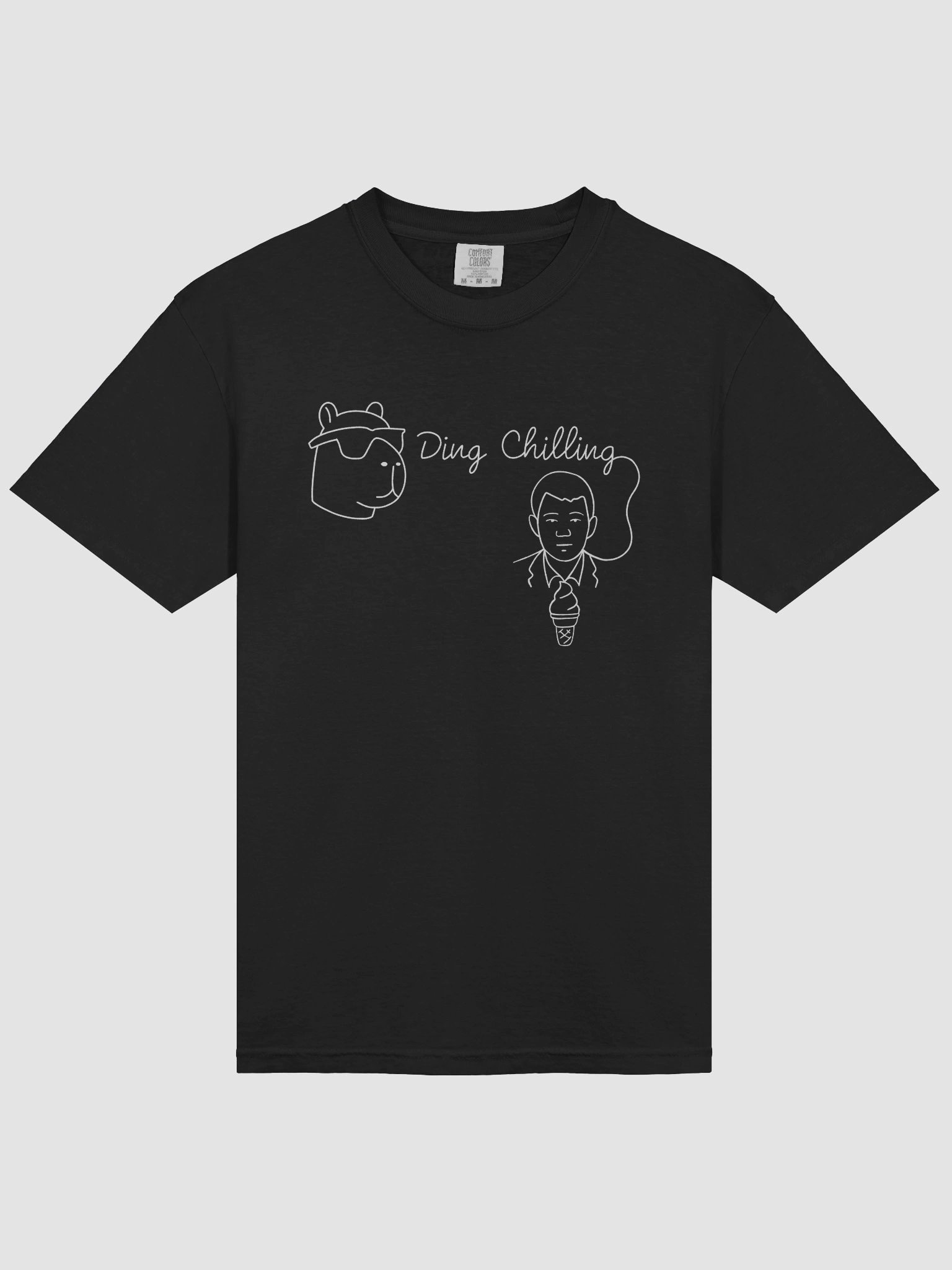 Ding Chilling [5a2] – Chill Capybara & Ice Cream Meme | Hand-Drawn Chess Humor | White Line Art for Dark Colors | T-Shirt product image (3)