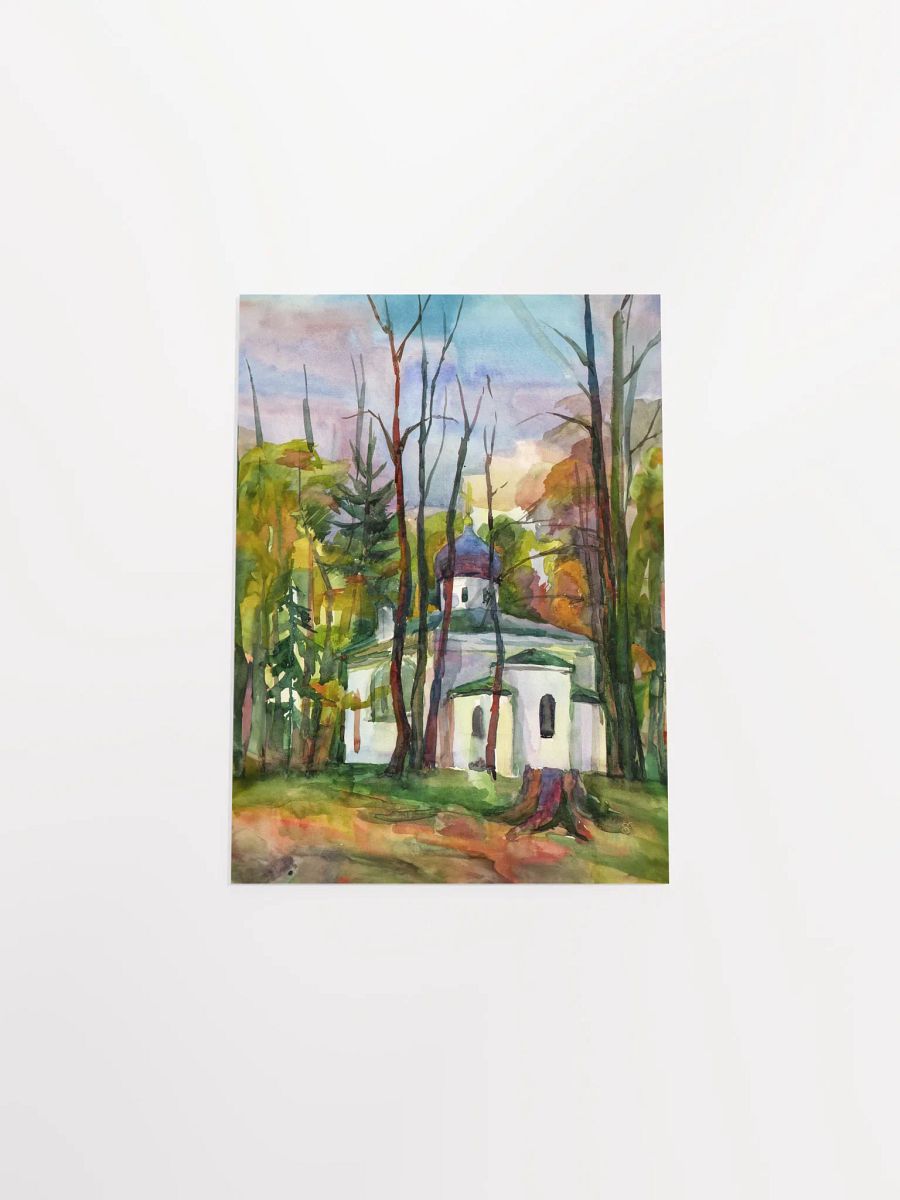 Tranquil Woods Watercolor Poster - Country Ancient Church product image (7)