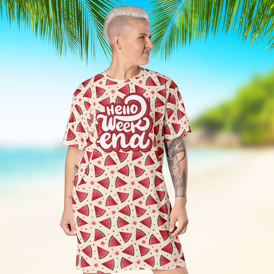 Hello Weekend Watermelon All Over Print T-shirt Dress product image (11)