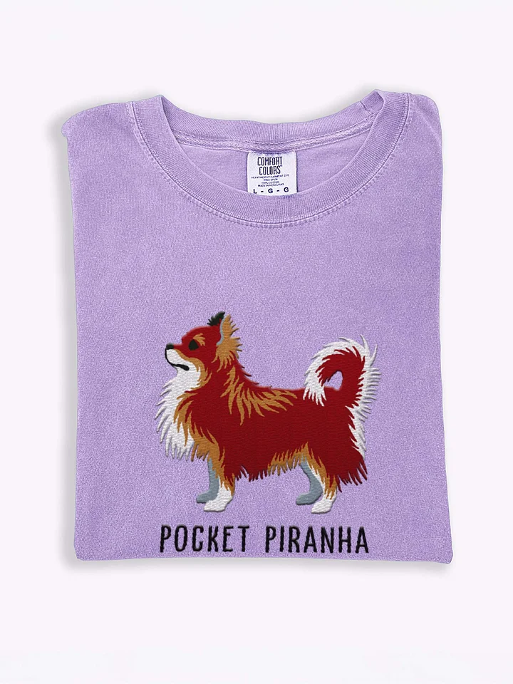 Pocket Piranha T-Shirt(Embroidered) of a Longhaired Chihuahua(Chocolate) product image (1)