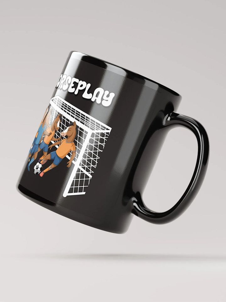 Horseplay - Horses Playing Soccer - Funny Wordplay Black Coffee Mug product image (2)