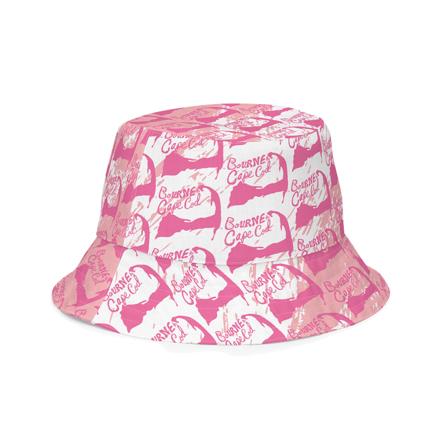 Adults Unisex | Reversible Bucket Hat | BOURNE to Cape Cod™ x BRN.2C.C.™ All-Over Logo Print | Coastal Style Sun Hat | Brilliant Rose on Pink & White Splash product image (5)