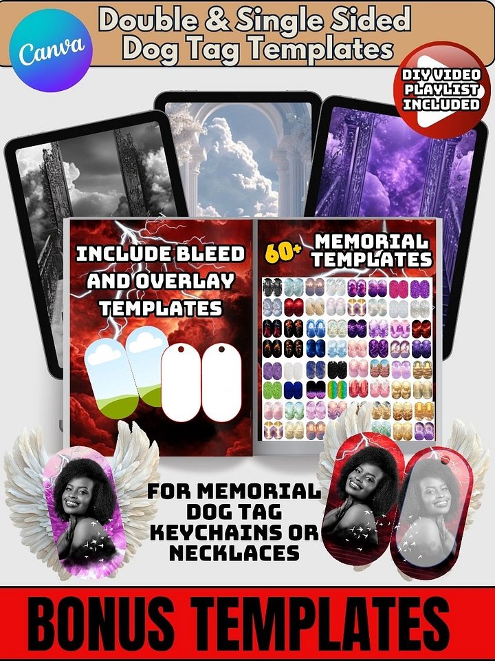 50 Editable Holiday Dog Tag Templates with 60 Bonus Memorial Background Templates - Editable in Canva - DIY Video Playlist Included product image (2)